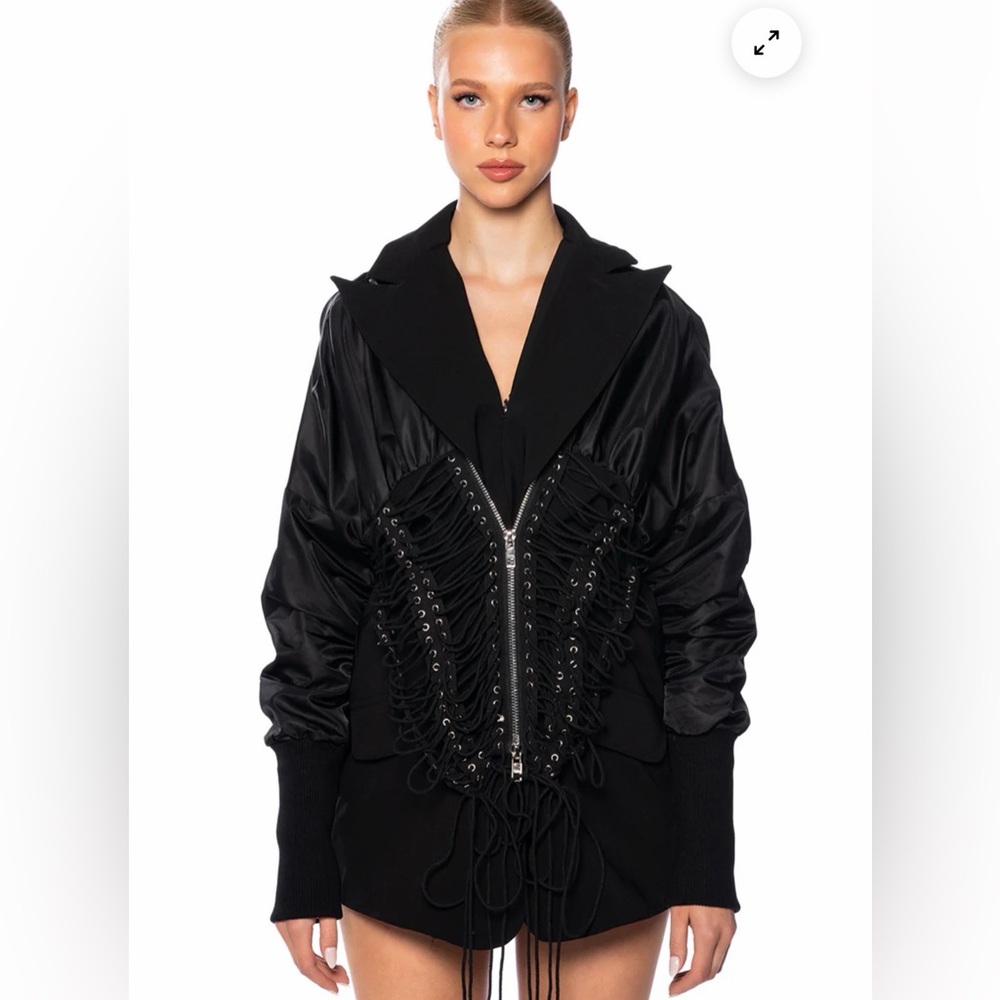 AKIRA EYELET DON OVERSIZED BLAZER lace up jacket - Picture 7 of 8
